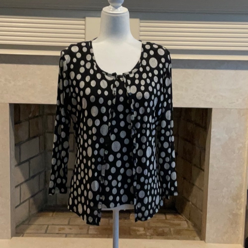 TWO PIECE SET, RAFAEL Black & White Button Down Blouse & Tank Set. Polka Dot.